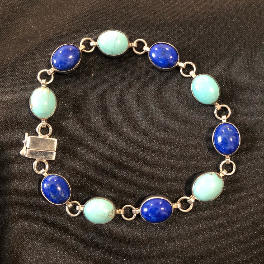 JAY KING DTR Lapis Lazuli Turquoise Cabochon Sterling Silver Tennis Bracelet
